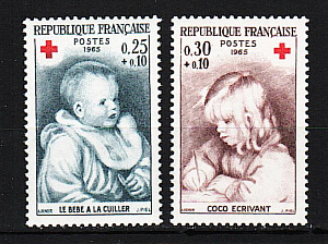 Франция, 1965, Красный Крест, Живопись, Ренуар, 2 марки